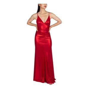 DEAR MOON Womens Red Adjustable Straps Lined Spaghetti Strap Gown Dress 7